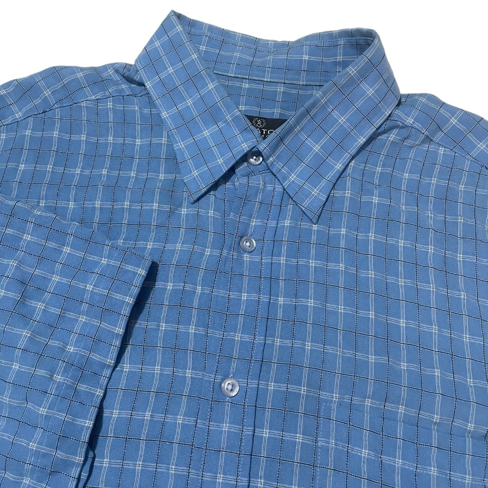 Bugatchi XL Short Sleeve Puckered Blue Plaid Button Up‎ Mens Shirt